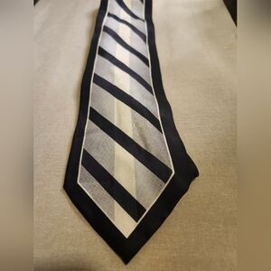 Versailles By Piattelli Black and Cream Diagonal Silk Striped Tie